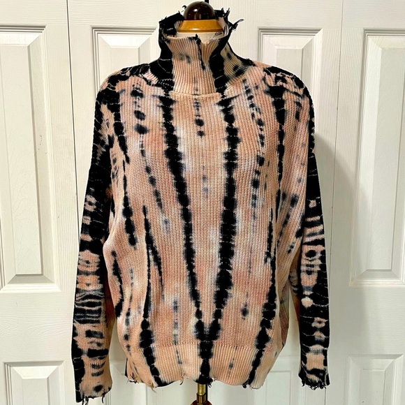 Young Fabulous & Broke Sweaters - YFB Tie-Dye High Neck, Factory Distressed Oversized Batwing Sweater Size M/L